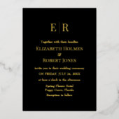 白黒金ゴールドモノグラムカスタムフォト結婚ズ 箔招待状 (正面)