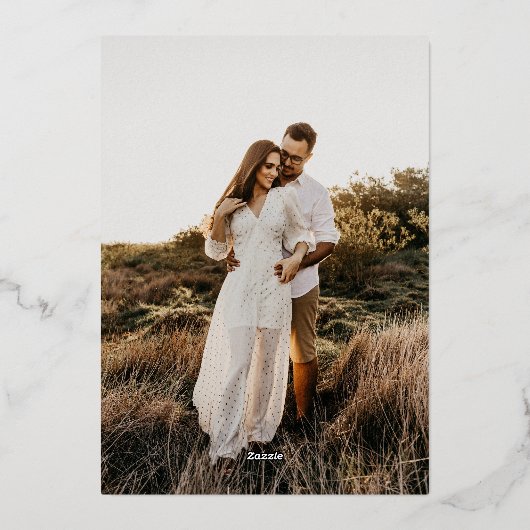 白黒金ゴールドモノグラムカスタムフォト結婚ズ 箔招待状 (裏面)