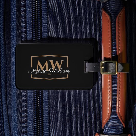 白黒金ゴールドモノグラム名 ラゲッジタグ (正面インサイチュ4)