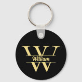 白黒金ゴールドモノグラム | エレガントイニシャルスクリプト キーホルダー (裏面)