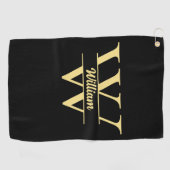 白黒金ゴールドモノグラム | エレガントイニシャルスクリプト ゴルフタオル (横)