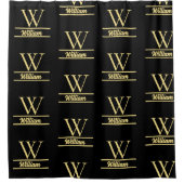 白黒金ゴールドモノグラム | エレガントイニシャルスクリプト シャワーカーテン (正面)