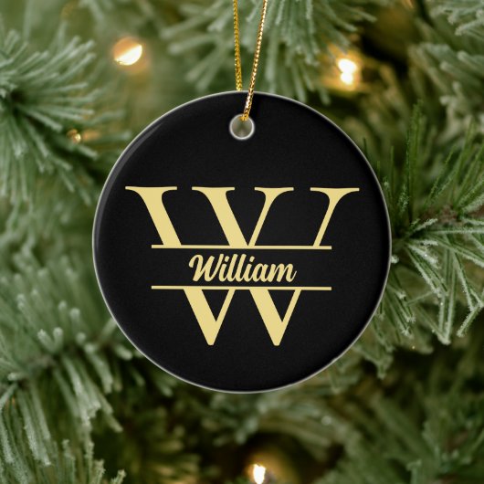 白黒金ゴールドモノグラム | エレガントイニシャルスクリプト セラミックオーナメント (ツリー)