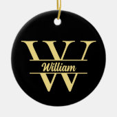 白黒金ゴールドモノグラム | エレガントイニシャルスクリプト セラミックオーナメント (正面)
