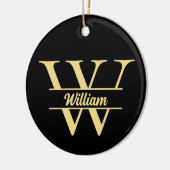 白黒金ゴールドモノグラム | エレガントイニシャルスクリプト セラミックオーナメント (左)