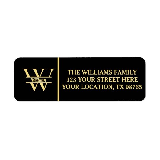 白黒金ゴールドモノグラム | エレガントイニシャルスクリプト ラベル (正面)
