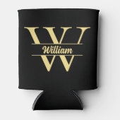 白黒金ゴールドモノグラム | エレガントイニシャルスクリプト 缶クーラー (正面)