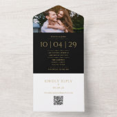 白黒金ゴールドモノグラムQRコード写真結婚の日付 オールインワン招待状 (内側)