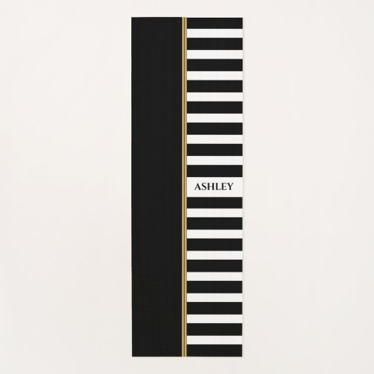 白黒金ゴールドヨガストライプマストライプット ヨガマット (正面)