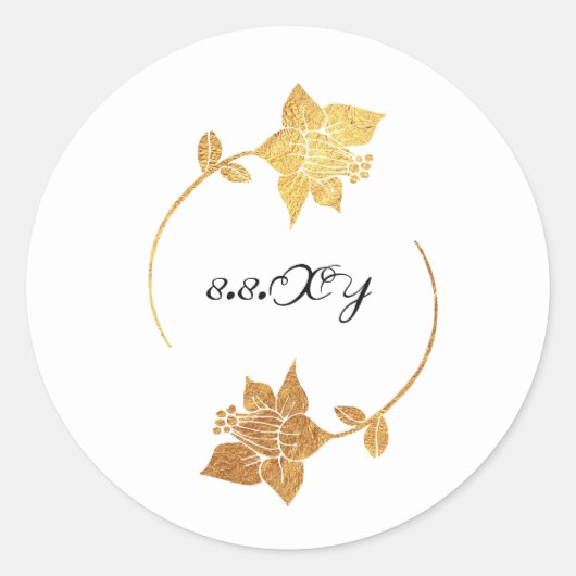 白黒金ゴールドルクスフローラ保存日付 ラウンドシール (正面)