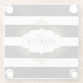 白黒金ゴールドレースフレストライプーム ガラスコースター (裏面)