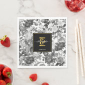 白黒金ゴールドヴィンテージフローラモノグラム結婚ズ スタンダードランチョンナプキン (インサイチュ)