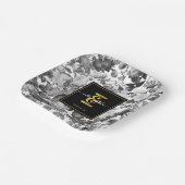 白黒金ゴールドヴィンテージフローラモノグラム結婚ズ ペーパープレート (傾斜あり)