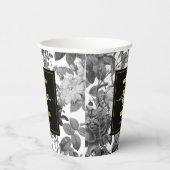 白黒金ゴールドヴィンテージフローラモノグラム結婚ズ 紙コップ (右)