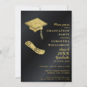 白黒金ゴールド写真卒業パーティー 招待状 (正面)