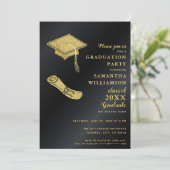 白黒金ゴールド写真卒業パーティー 招待状 (スタンド正面)