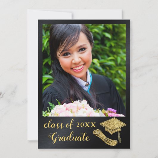 白黒金ゴールド写真卒業パーティー 招待状 (裏面)