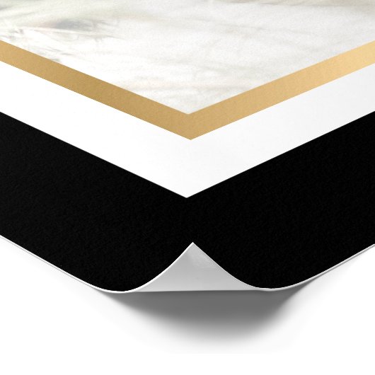 白黒金ゴールド写真結婚のウェルカムサイン ポスター (角)