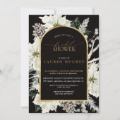 白黒金ゴールド冬ブライダルシャワー 招待状 (正面)