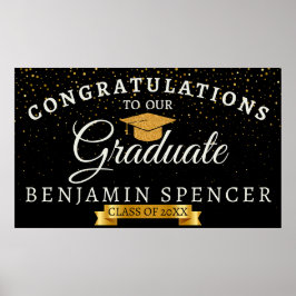 白黒金ゴールド卒業お祝いバナー ポスター