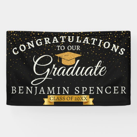 白黒金ゴールド卒業お祝いバナー 横断幕 (横)