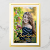 白黒金ゴールド卒業お祝いパーティー 箔招待状 (正面)