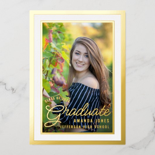 白黒金ゴールド卒業お祝いパーティー 箔招待状 (正面)