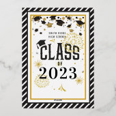 白黒金ゴールド卒業お祝いパーティー 箔招待状 (裏面)