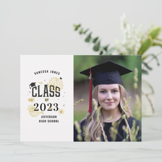 白黒金ゴールド卒業お祝い発表 招待状 (スタンド正面)