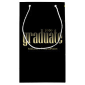 白黒金ゴールド卒業タイポグラフィカスタム スモールペーパーバッグ (裏面)