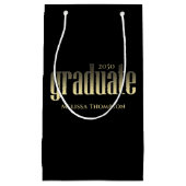 白黒金ゴールド卒業タイポグラフィカスタム スモールペーパーバッグ (正面)