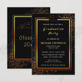 白黒金ゴールド卒業招待状テンプレート 招待状 (正面/裏面)