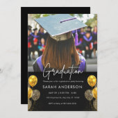 白黒金ゴールド卒業招待状 招待状 (正面/裏面)