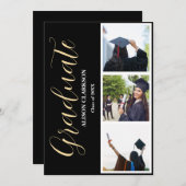 白黒金ゴールド卒業2025 3枚の写真パーティー 招待状 (正面/裏面)