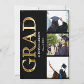 白黒金ゴールド卒業2025 3枚の写真パーティー 招待状 (正面)