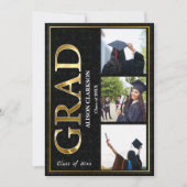 白黒金ゴールド卒業2025 3枚の写真パーティー 招待状 (正面)