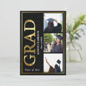 白黒金ゴールド卒業2025 3枚の写真パーティー 招待状 (スタンド正面)