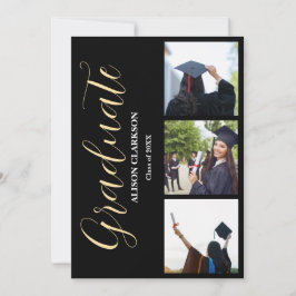 白黒金ゴールド卒業2025 3枚の写真パーティー 招待状