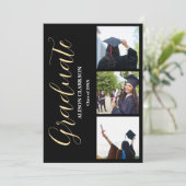 白黒金ゴールド卒業2025 3枚の写真パーティー 招待状 (スタンド正面)