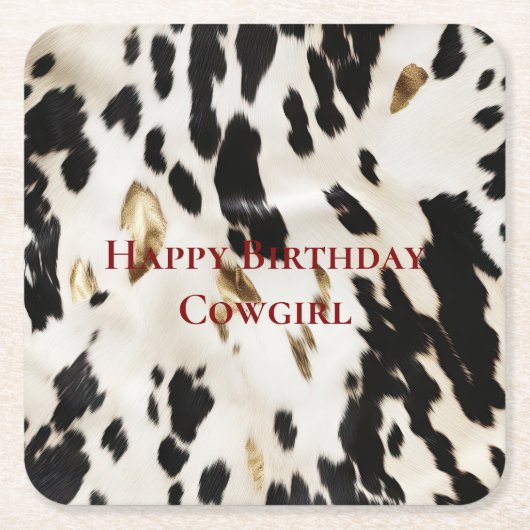 白黒金ゴールド南西コウィド誕生日 スクエアペーパーコースター (正面)