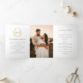 白黒金ゴールド卵葉モノグラム結婚の写真 三つ折りプログラム (内部)