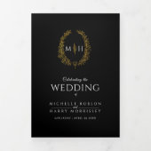 白黒金ゴールド卵葉モノグラム結婚の写真 三つ折りプログラム (カバー)