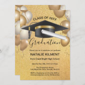 白黒金ゴールド大学院キャップディシレイションパーティー 招待状 (正面/裏面)