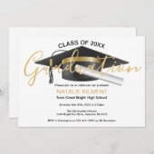 白黒金ゴールド大学院キャップディシレイションパーティー 招待状 (正面/裏面)