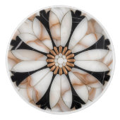 白黒金ゴールド大理石デイジーフラワーモザイクスタイル セラミックノブ (正面)
