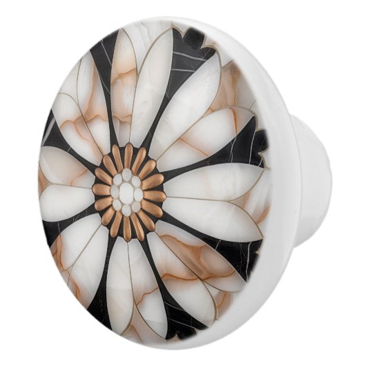 白黒金ゴールド大理石デイジーフラワーモザイクスタイル セラミックノブ (右)