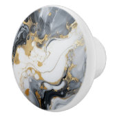 白黒金ゴールド大理石及びアルコールインク抽象芸術 セラミックノブ (右)