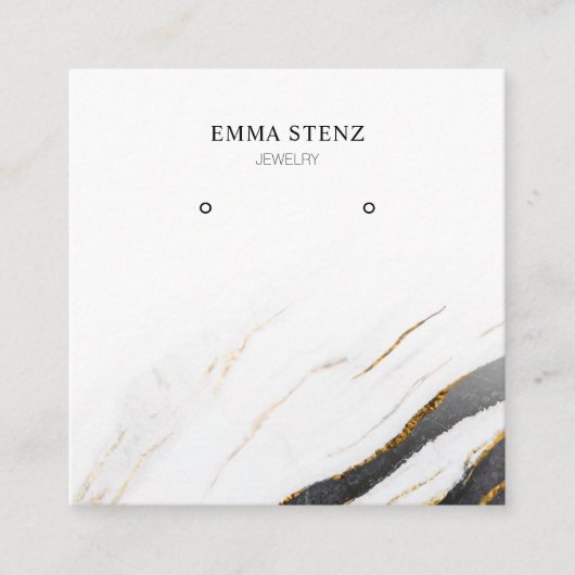白黒金ゴールド大理石・イヤリングジュエリー表示 スクエア名刺 (正面)