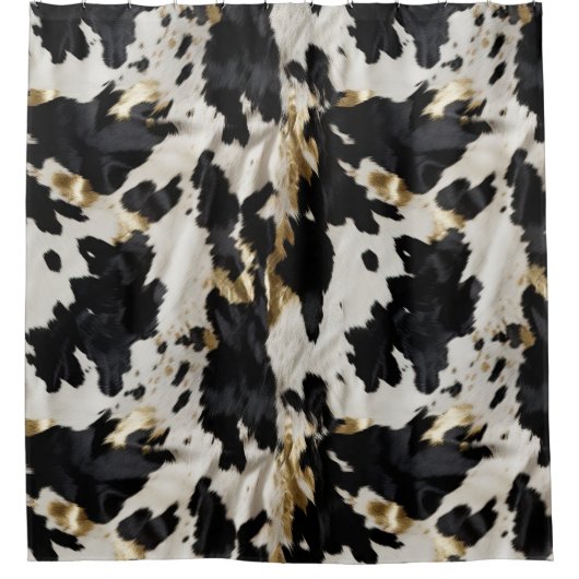 白黒金ゴールド女性のカーボーイ牛皮 シャワーカーテン (正面)