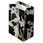 白黒金ゴールド女性のカーボーイ牛皮 ミディアムペーパーバッグ (正面アングル)